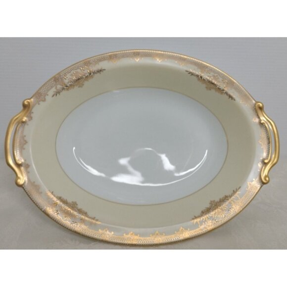Noritake Galvan Oval Vegetable Bowl 10" 5x7"5x2"5 Gold Floral & Scrolls - Picture 1 of 12